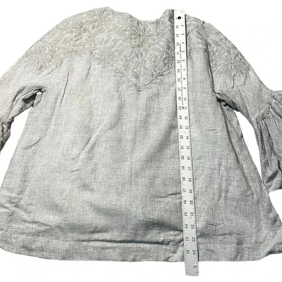 Zara Embroidered Wool Swing Jacket Size Small Zip Front Bell Sleeve Collarless - Picture 7 of 7